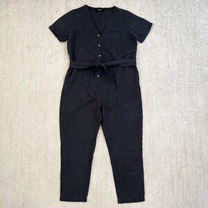 Hatch Noelle Linen Short Sleeve Black Jumpsuit 1 Maternity